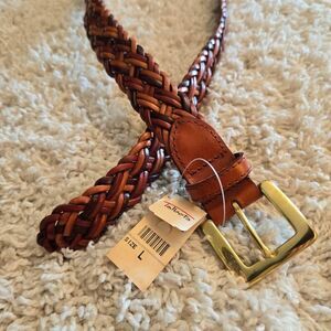 NWT Talbots Braided Brown Leather Belt L